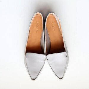 J. Crew Edie Grey Leather Pointy Toe Slip On Loafers / Flat Shoes Size 9 1/2